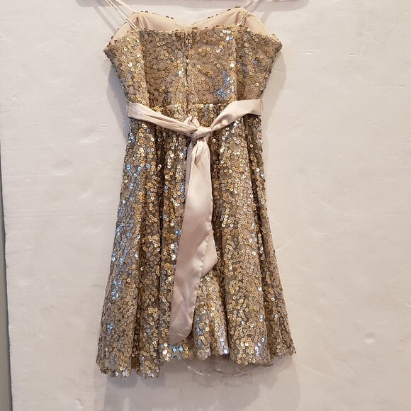 City Triangles Gold Sequin Fit and Flare Holiday Party Evening Dress - Picture 4 of 10